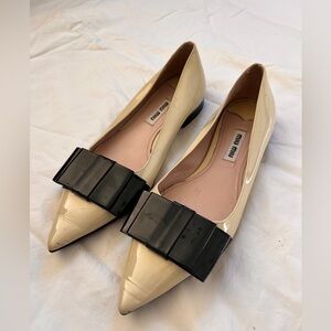Miu Miu Beige and Black Bow Flats